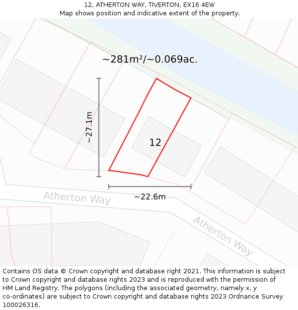 12, ATHERTON WAY, TIVERTON, EX16 4EW: Plot and title map