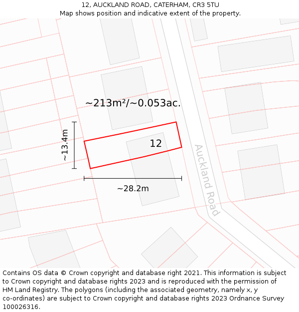 12, AUCKLAND ROAD, CATERHAM, CR3 5TU: Plot and title map