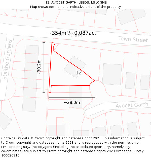 12, AVOCET GARTH, LEEDS, LS10 3HE: Plot and title map