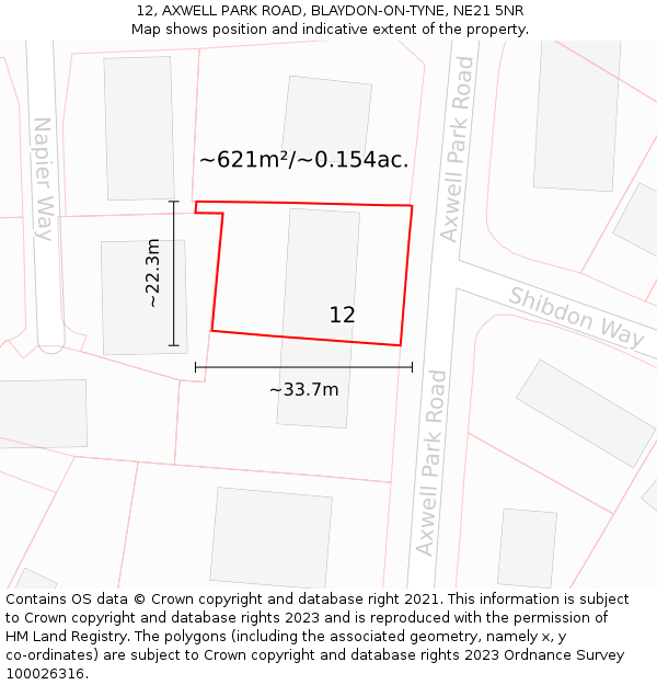 12, AXWELL PARK ROAD, BLAYDON-ON-TYNE, NE21 5NR: Plot and title map