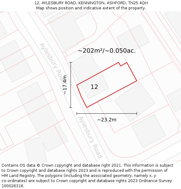 12, AYLESBURY ROAD, KENNINGTON, ASHFORD, TN25 4QH: Plot and title map