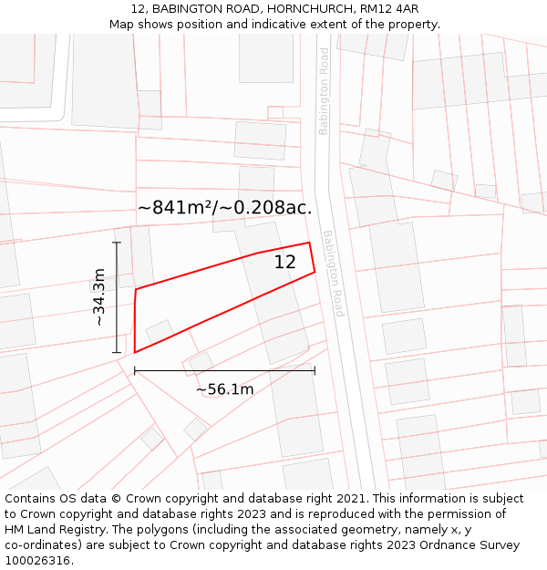 12, BABINGTON ROAD, HORNCHURCH, RM12 4AR: Plot and title map