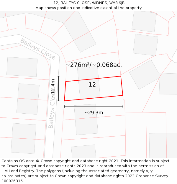 12, BAILEYS CLOSE, WIDNES, WA8 9JR: Plot and title map