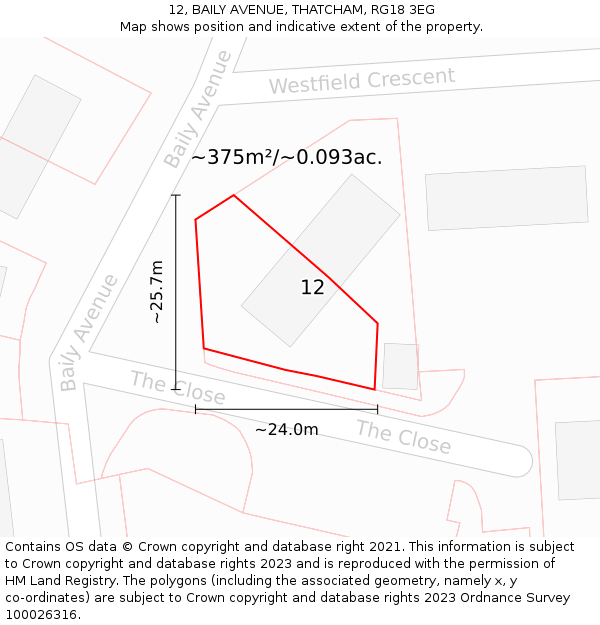 12, BAILY AVENUE, THATCHAM, RG18 3EG: Plot and title map