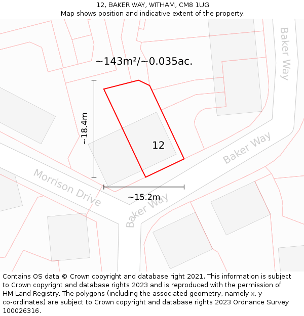 12, BAKER WAY, WITHAM, CM8 1UG: Plot and title map