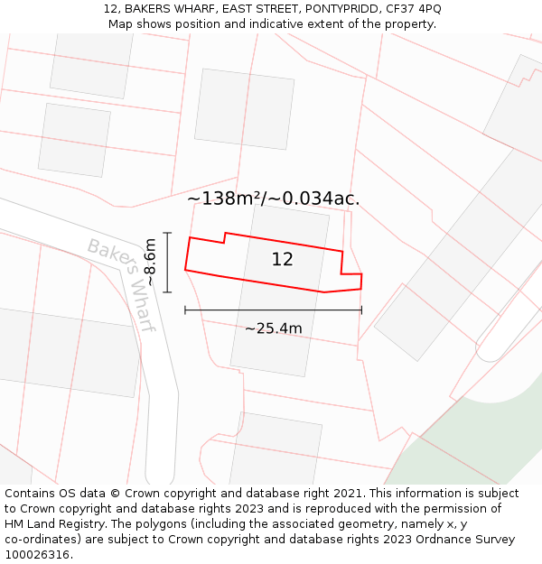 12, BAKERS WHARF, EAST STREET, PONTYPRIDD, CF37 4PQ: Plot and title map