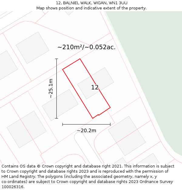 12, BALNIEL WALK, WIGAN, WN1 3UU: Plot and title map