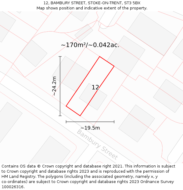 12, BAMBURY STREET, STOKE-ON-TRENT, ST3 5BX: Plot and title map