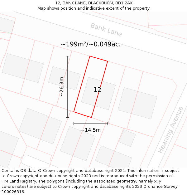 12, BANK LANE, BLACKBURN, BB1 2AX: Plot and title map