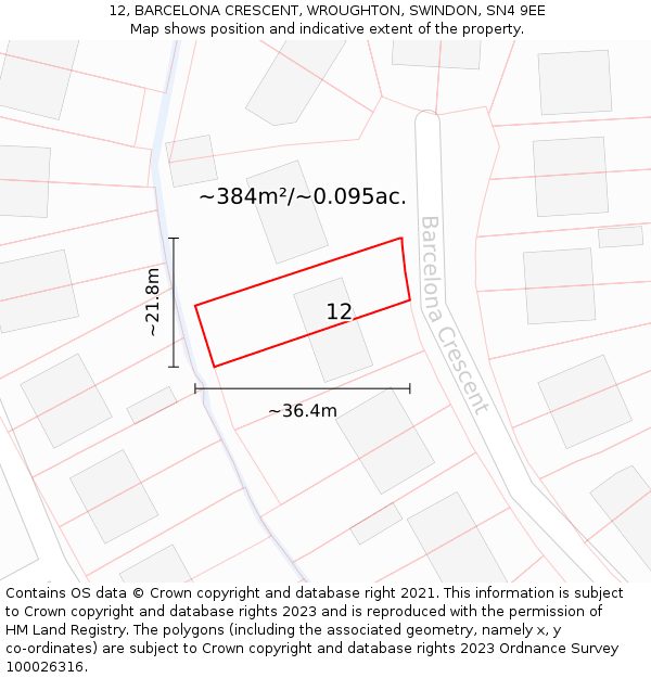 12, BARCELONA CRESCENT, WROUGHTON, SWINDON, SN4 9EE: Plot and title map