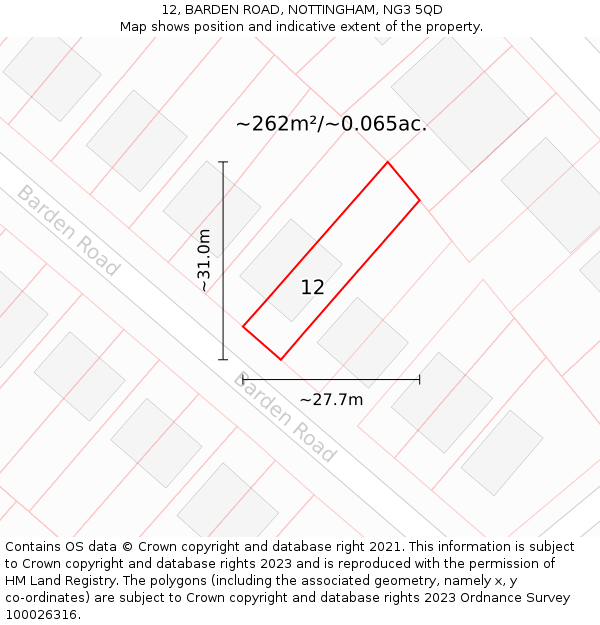 12, BARDEN ROAD, NOTTINGHAM, NG3 5QD: Plot and title map