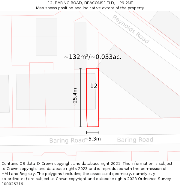 12, BARING ROAD, BEACONSFIELD, HP9 2NE: Plot and title map