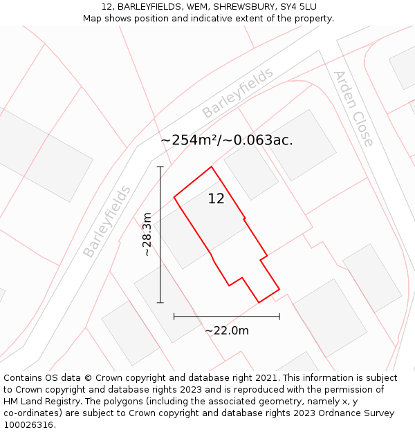 12, BARLEYFIELDS, WEM, SHREWSBURY, SY4 5LU: Plot and title map