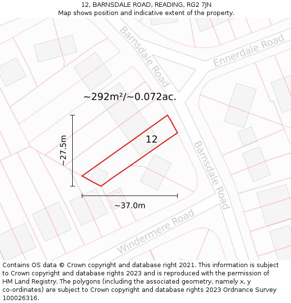 12, BARNSDALE ROAD, READING, RG2 7JN: Plot and title map