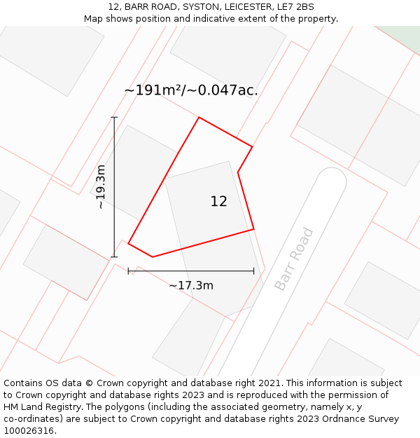 12, BARR ROAD, SYSTON, LEICESTER, LE7 2BS: Plot and title map