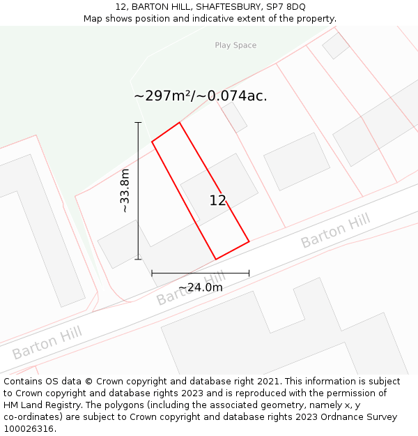 12, BARTON HILL, SHAFTESBURY, SP7 8DQ: Plot and title map