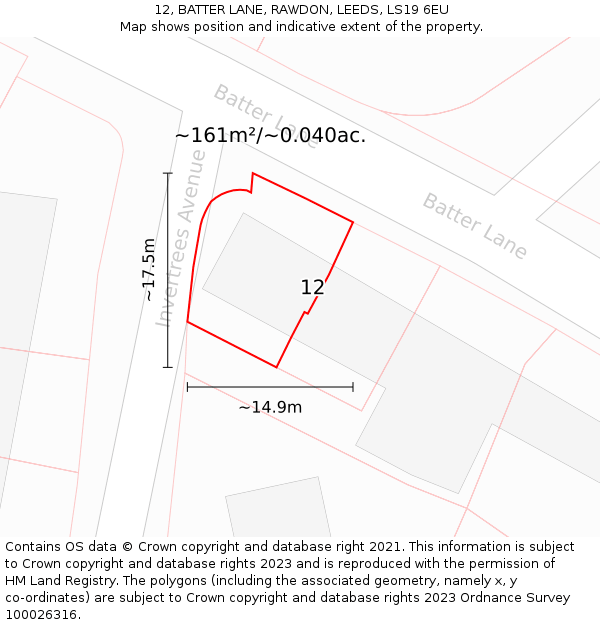 12, BATTER LANE, RAWDON, LEEDS, LS19 6EU: Plot and title map