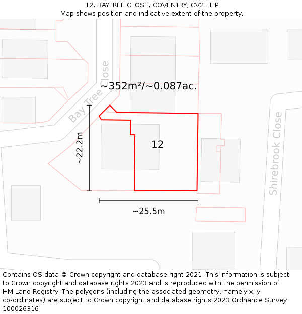 12, BAYTREE CLOSE, COVENTRY, CV2 1HP: Plot and title map