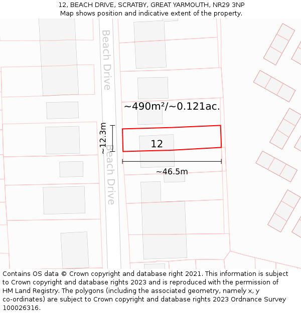 12, BEACH DRIVE, SCRATBY, GREAT YARMOUTH, NR29 3NP: Plot and title map