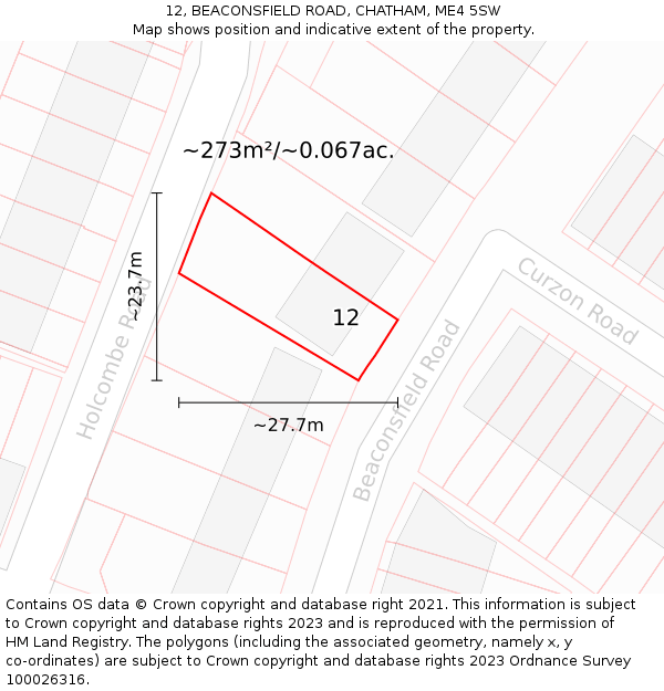 12, BEACONSFIELD ROAD, CHATHAM, ME4 5SW: Plot and title map