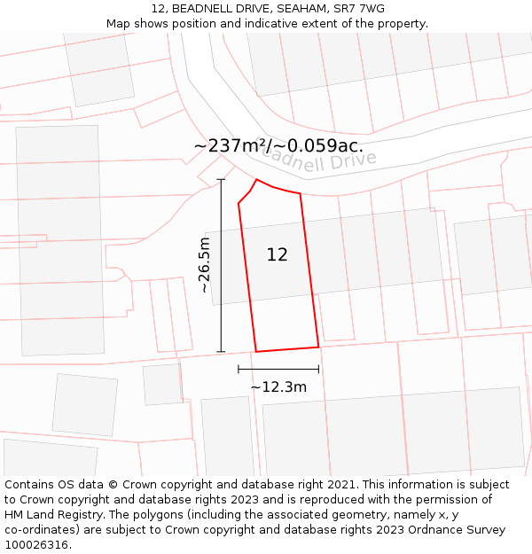 12, BEADNELL DRIVE, SEAHAM, SR7 7WG: Plot and title map