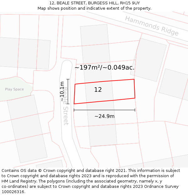 12, BEALE STREET, BURGESS HILL, RH15 9UY: Plot and title map