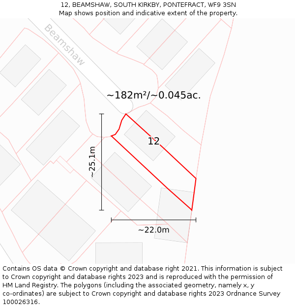 12, BEAMSHAW, SOUTH KIRKBY, PONTEFRACT, WF9 3SN: Plot and title map