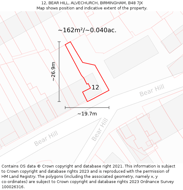 12, BEAR HILL, ALVECHURCH, BIRMINGHAM, B48 7JX: Plot and title map