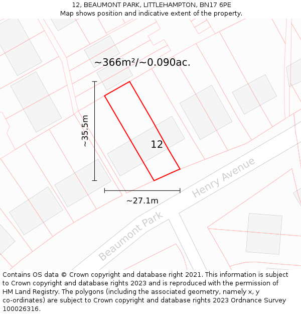 12, BEAUMONT PARK, LITTLEHAMPTON, BN17 6PE: Plot and title map