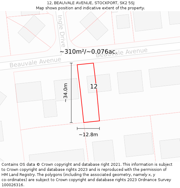 12, BEAUVALE AVENUE, STOCKPORT, SK2 5SJ: Plot and title map