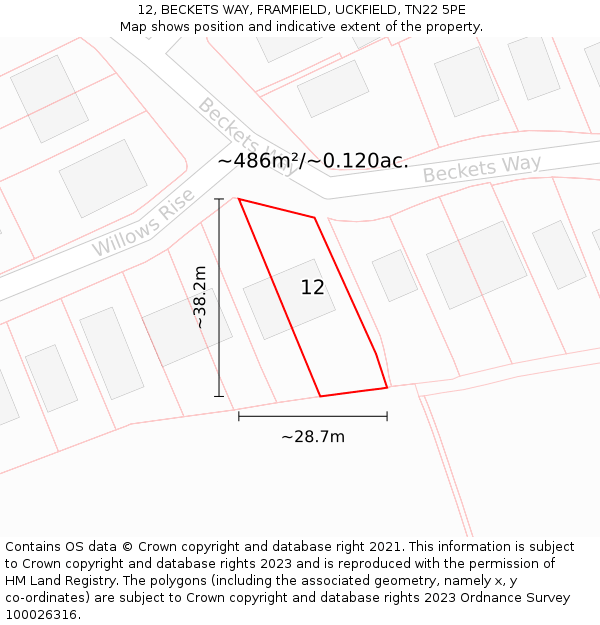 12, BECKETS WAY, FRAMFIELD, UCKFIELD, TN22 5PE: Plot and title map