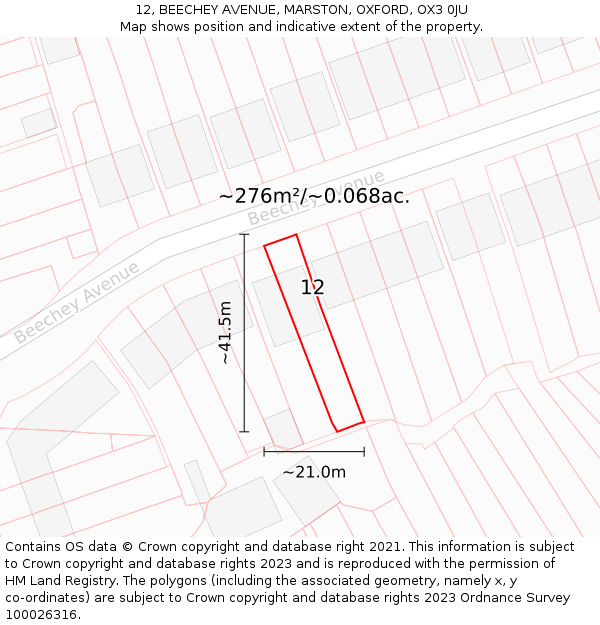 12, BEECHEY AVENUE, MARSTON, OXFORD, OX3 0JU: Plot and title map