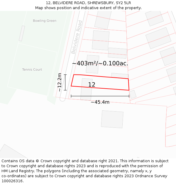 12, BELVIDERE ROAD, SHREWSBURY, SY2 5LR: Plot and title map