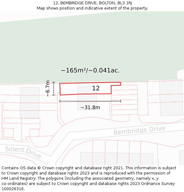 12, BEMBRIDGE DRIVE, BOLTON, BL3 1RJ: Plot and title map