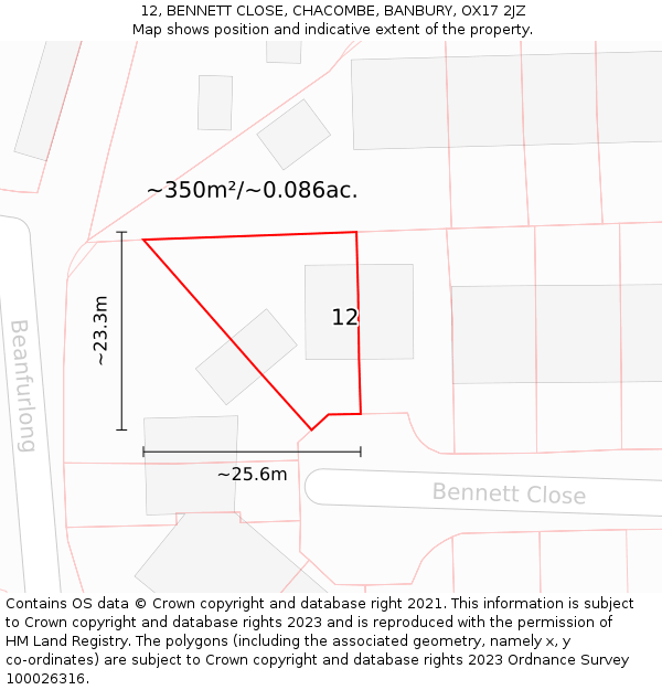 12, BENNETT CLOSE, CHACOMBE, BANBURY, OX17 2JZ: Plot and title map