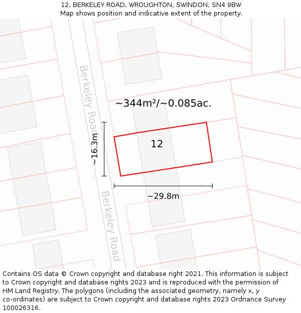 12, BERKELEY ROAD, WROUGHTON, SWINDON, SN4 9BW: Plot and title map