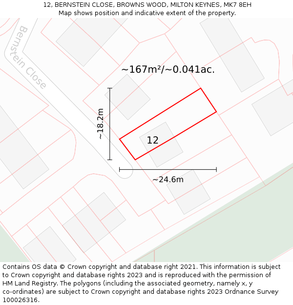 12, BERNSTEIN CLOSE, BROWNS WOOD, MILTON KEYNES, MK7 8EH: Plot and title map