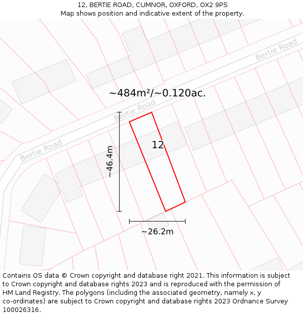 12, BERTIE ROAD, CUMNOR, OXFORD, OX2 9PS: Plot and title map