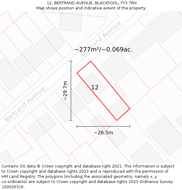 12, BERTRAND AVENUE, BLACKPOOL, FY3 7RN: Plot and title map