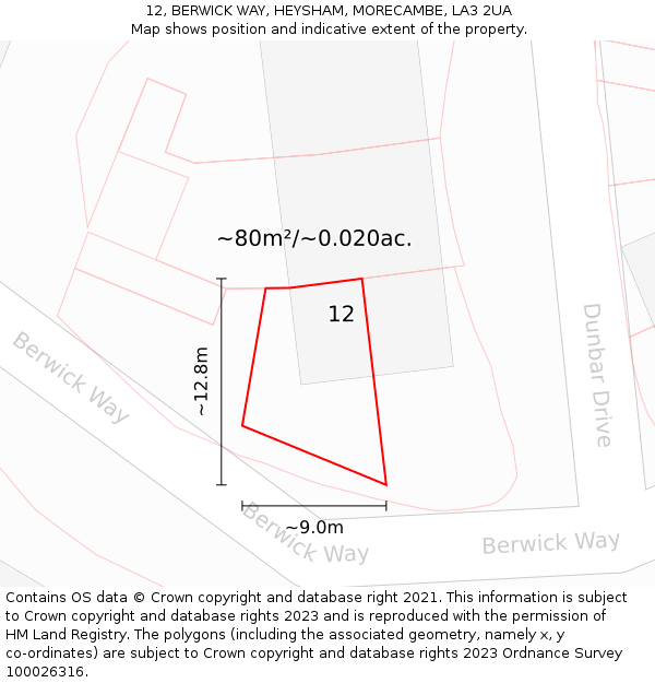 12, BERWICK WAY, HEYSHAM, MORECAMBE, LA3 2UA: Plot and title map