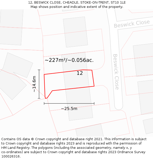 12, BESWICK CLOSE, CHEADLE, STOKE-ON-TRENT, ST10 1LE: Plot and title map