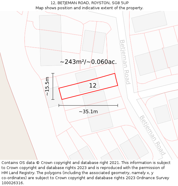 12, BETJEMAN ROAD, ROYSTON, SG8 5UP: Plot and title map