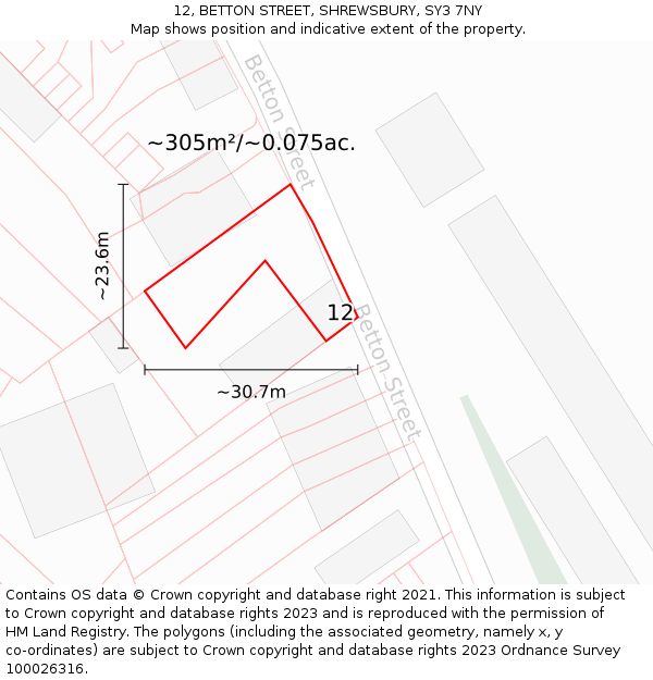 12, BETTON STREET, SHREWSBURY, SY3 7NY: Plot and title map