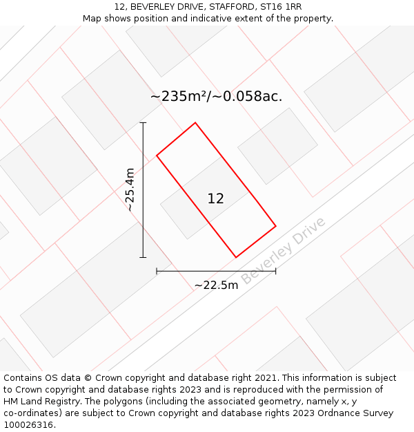 12, BEVERLEY DRIVE, STAFFORD, ST16 1RR: Plot and title map