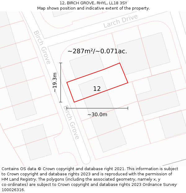 12, BIRCH GROVE, RHYL, LL18 3SY: Plot and title map