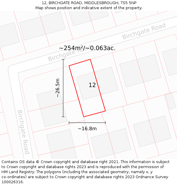 12, BIRCHGATE ROAD, MIDDLESBROUGH, TS5 5NP: Plot and title map