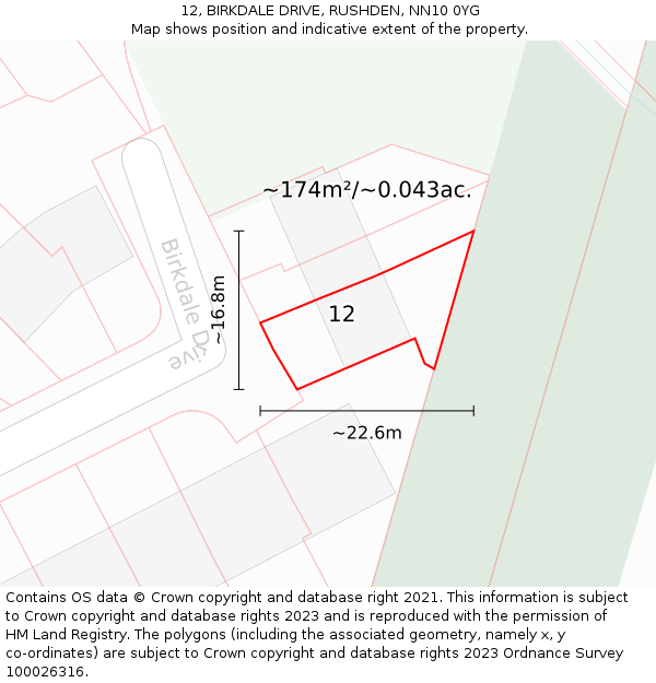 12, BIRKDALE DRIVE, RUSHDEN, NN10 0YG: Plot and title map