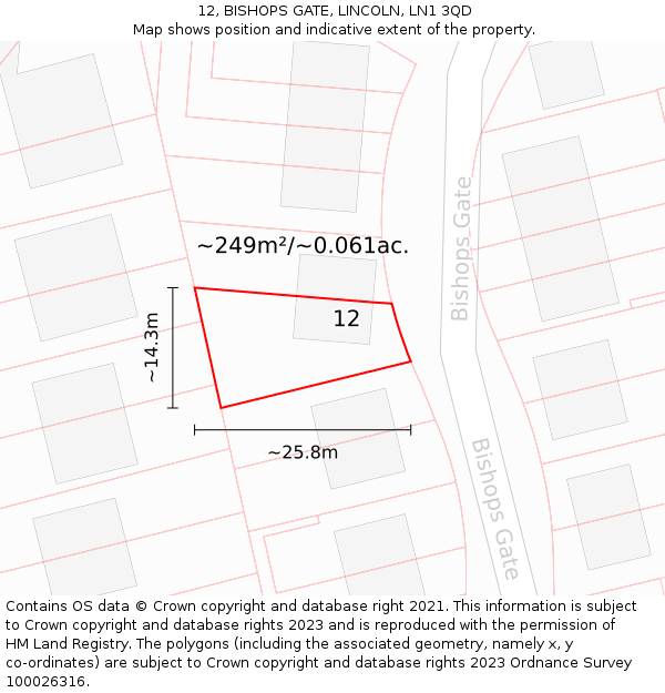 12, BISHOPS GATE, LINCOLN, LN1 3QD: Plot and title map