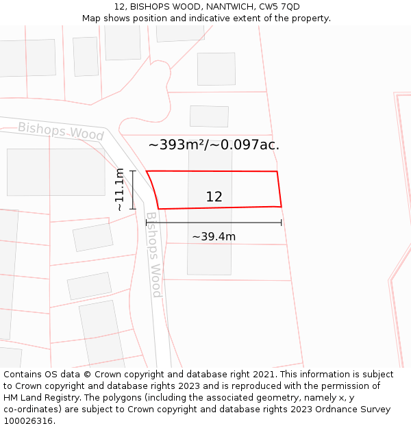 12, BISHOPS WOOD, NANTWICH, CW5 7QD: Plot and title map