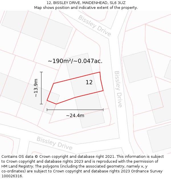 12, BISSLEY DRIVE, MAIDENHEAD, SL6 3UZ: Plot and title map
